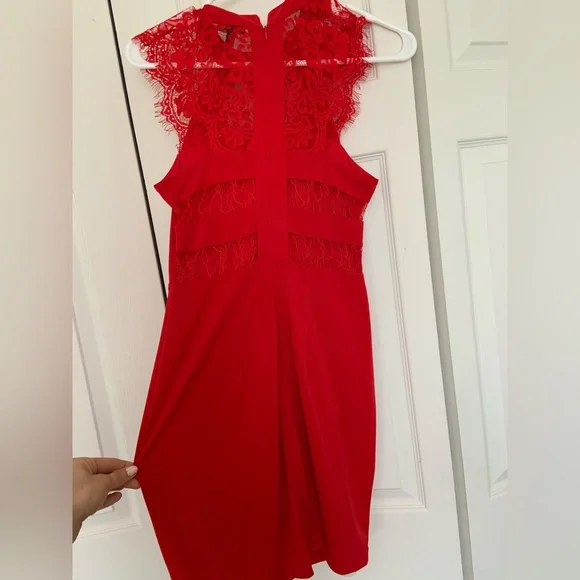 Express Vibrant Red Lace Dress - Picture 3 of 4